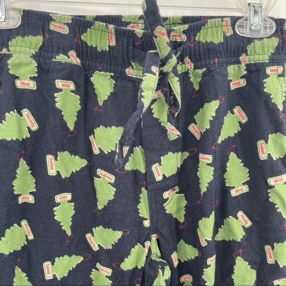 J. Crew Printed Flannel Pajama Pants Blue Christmas Tree Print Naughty Nice S - Picture 4 of 6